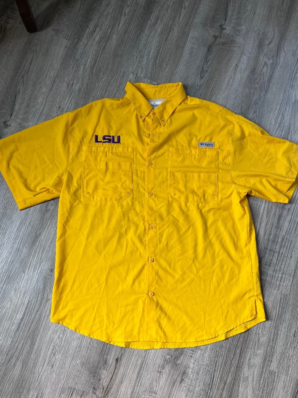 LSU TIGERS Columbia PFG Omni Shade Vented Fishing Shirt Mens Size L Large